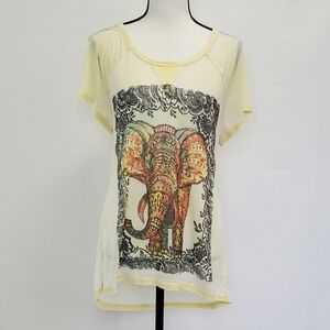 Signature Studio Elephant Studded Semi-Sheer Short Sleeve Top